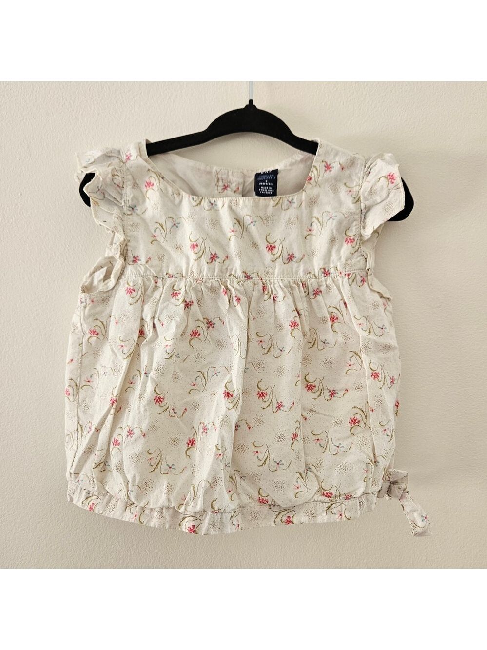 Gap Toddler Floral Blouse Cream Pink Tie Sides Size 3 Years